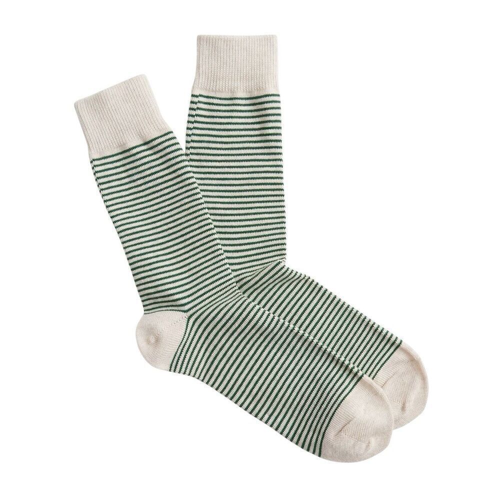 J. Crew Men’s Green Micro Stripe Crew Socks Cotton Blend Classic Everyday, NEW